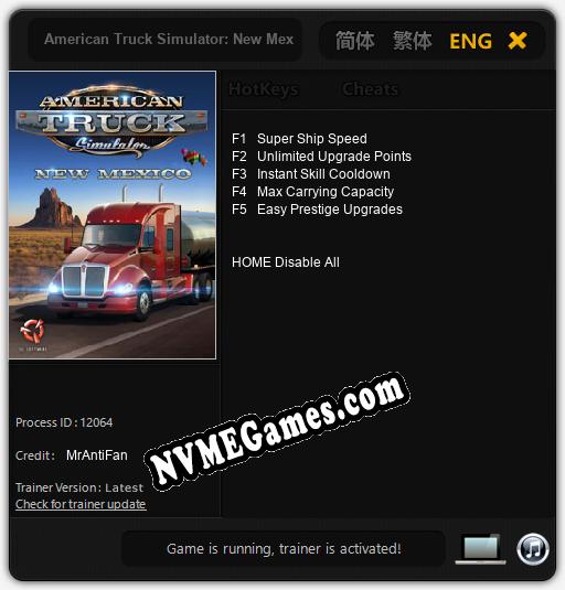 American Truck Simulator: New Mexico: Treinador (V1.0.6)