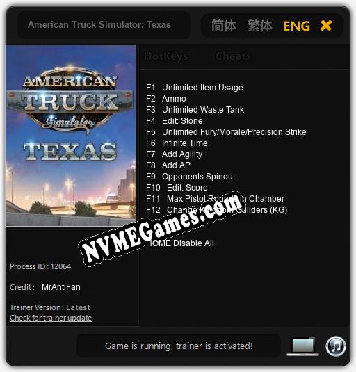 American Truck Simulator: Texas: Treinador (V1.0.30)