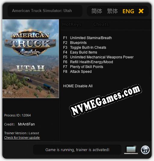 American Truck Simulator: Utah: Cheats, Trainer +8 [MrAntiFan]