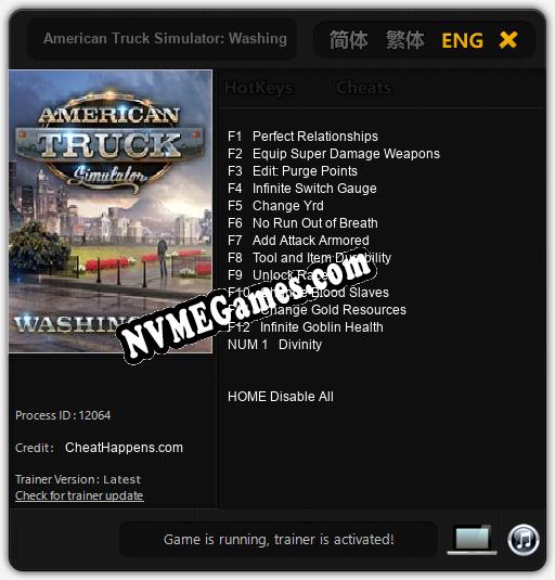 American Truck Simulator: Washington: Treinador (V1.0.64)
