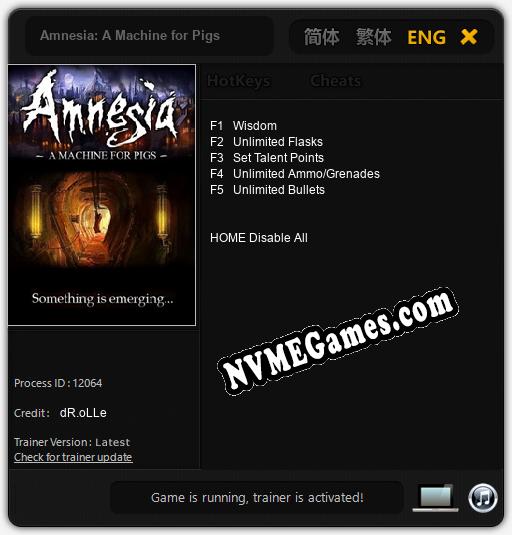 Amnesia: A Machine for Pigs: Cheats, Trainer +5 [dR.oLLe]