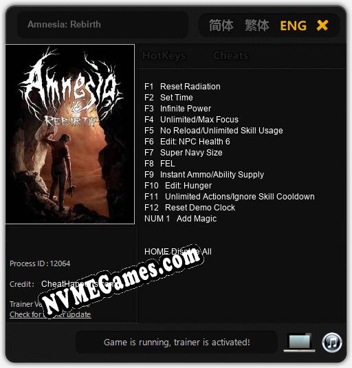 Treinador liberado para Amnesia: Rebirth [v1.0.3]