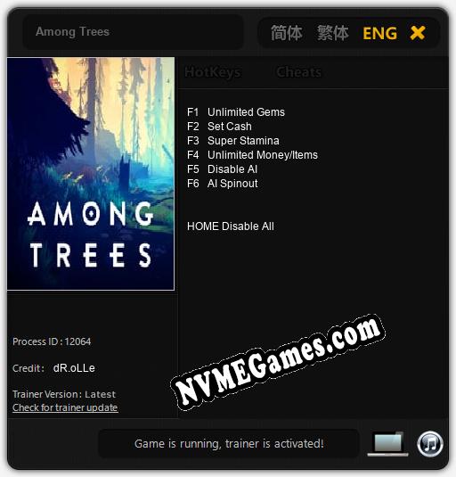 Treinador liberado para Among Trees [v1.0.8]