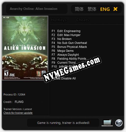 Anarchy Online: Alien Invasion: Treinador (V1.0.54)