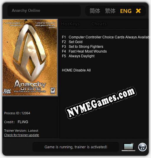 Treinador liberado para Anarchy Online [v1.0.9]