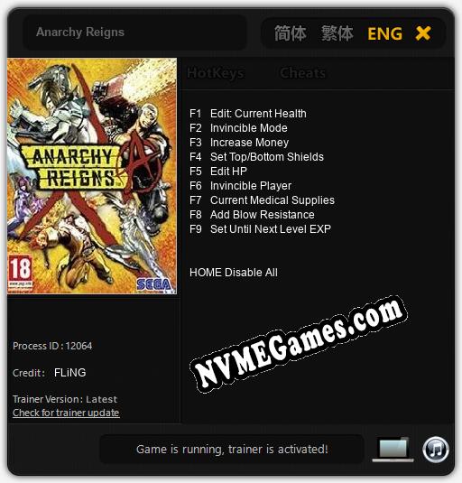 Treinador liberado para Anarchy Reigns [v1.0.9]
