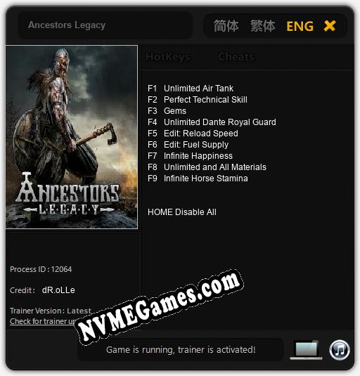 Treinador liberado para Ancestors Legacy [v1.0.3]