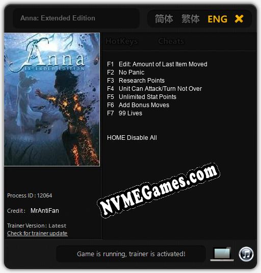 Anna: Extended Edition: Cheats, Trainer +7 [MrAntiFan]