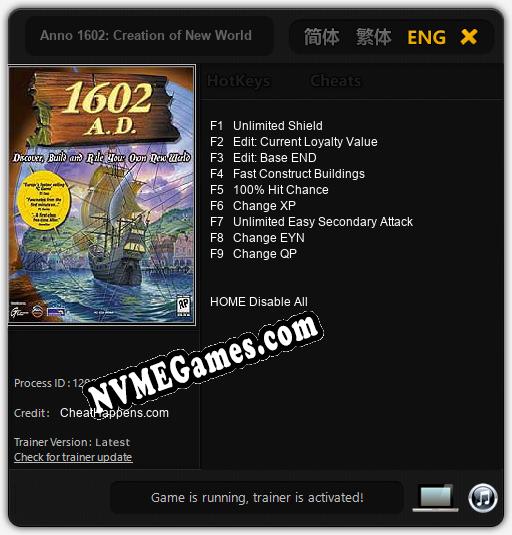 Anno 1602: Creation of New World: Treinador (V1.0.43)