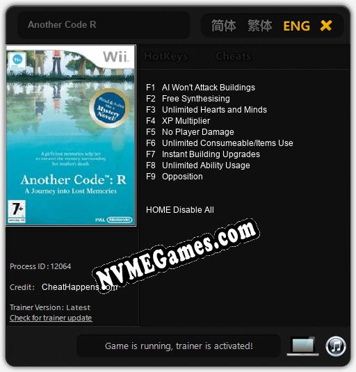 Treinador liberado para Another Code R [v1.0.4]