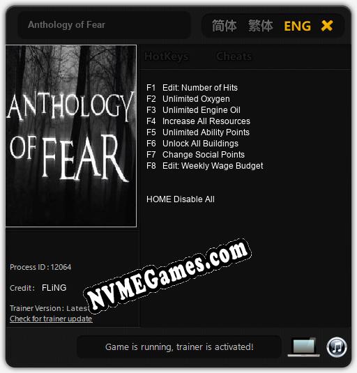 Treinador liberado para Anthology of Fear [v1.0.2]