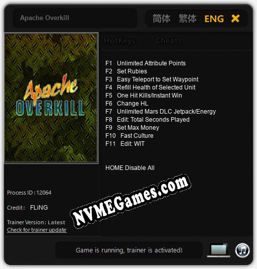 Apache Overkill: Cheats, Trainer +11 [FLiNG]