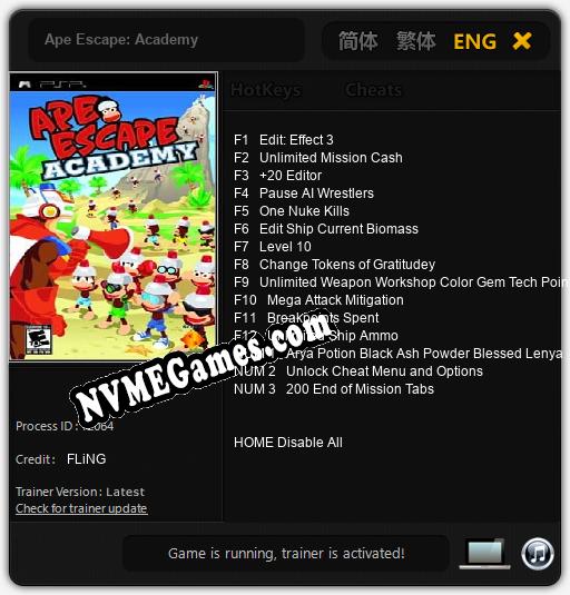 Ape Escape: Academy: Cheats, Trainer +15 [FLiNG]