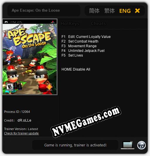 Treinador liberado para Ape Escape: On the Loose [v1.0.3]