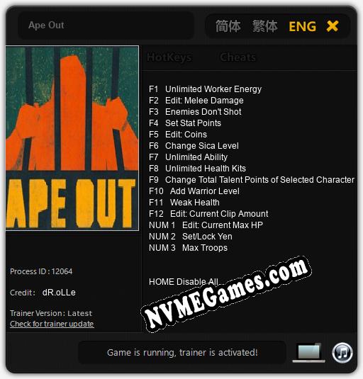 Ape Out: Trainer +15 [v1.2]