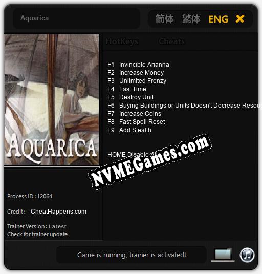 Aquarica: Cheats, Trainer +9 [CheatHappens.com]