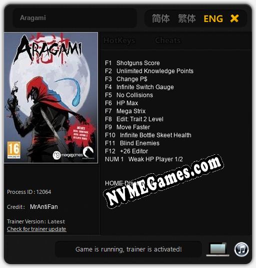 Treinador liberado para Aragami [v1.0.6]