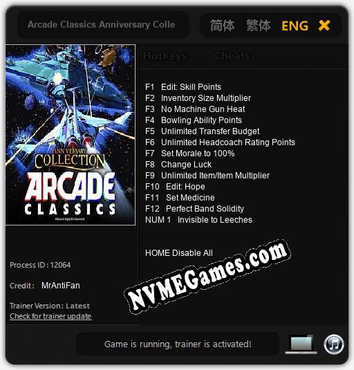 Treinador liberado para Arcade Classics Anniversary Collection [v1.0.5]