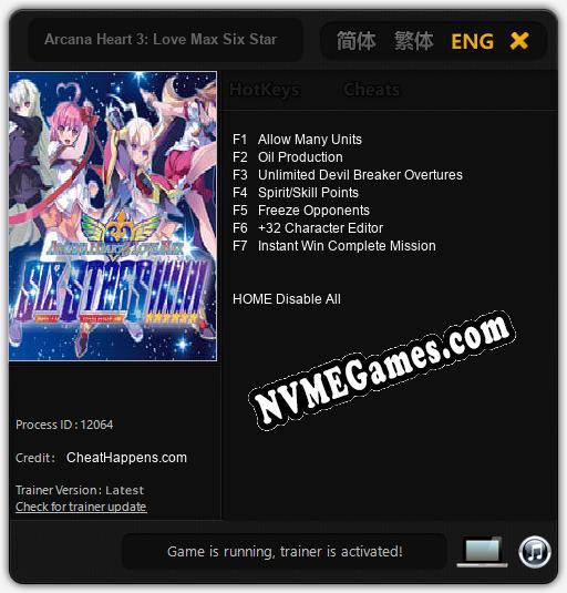 Arcana Heart 3: Love Max Six Stars!!!!!!: Trainer +7 [v1.2]