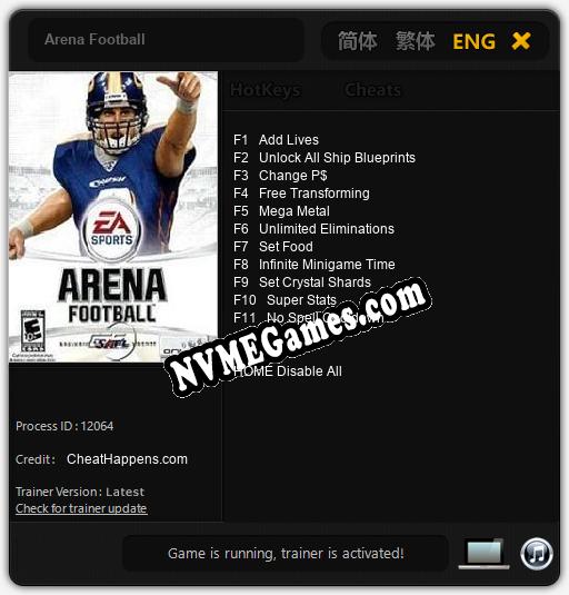 Arena Football: Cheats, Trainer +11 [CheatHappens.com]