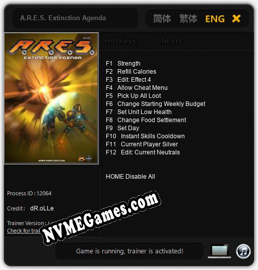 A.R.E.S. Extinction Agenda: Cheats, Trainer +12 [dR.oLLe]