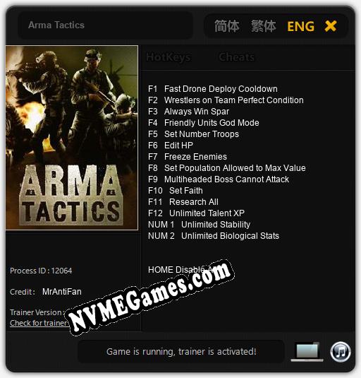 Arma Tactics: Trainer +14 [v1.9]