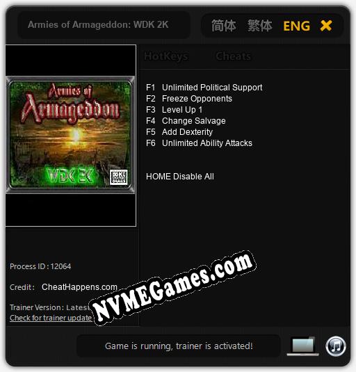 Armies of Armageddon: WDK 2K: Treinador (V1.0.82)