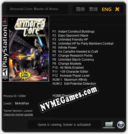 Treinador liberado para Armored Core: Master of Arena [v1.0.6]