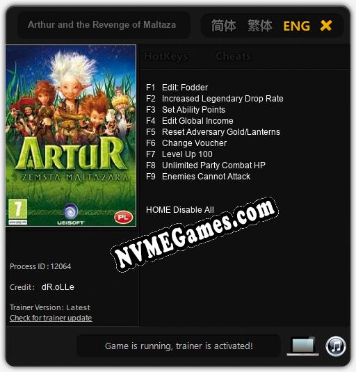 Arthur and the Revenge of Maltazard: Cheats, Trainer +9 [dR.oLLe]