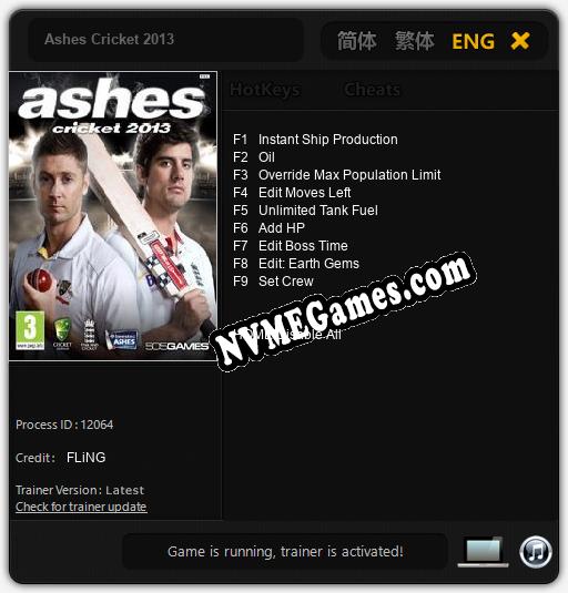 Ashes Cricket 2013: Treinador (V1.0.58)