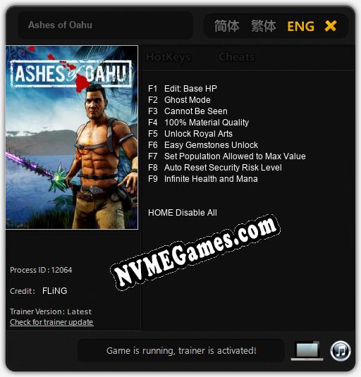 Ashes of Oahu: Cheats, Trainer +9 [FLiNG]