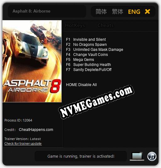 Treinador liberado para Asphalt 8: Airborne [v1.0.9]