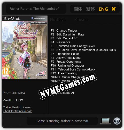 Atelier Rorona: The Alchemist of Arland: Treinador (V1.0.29)