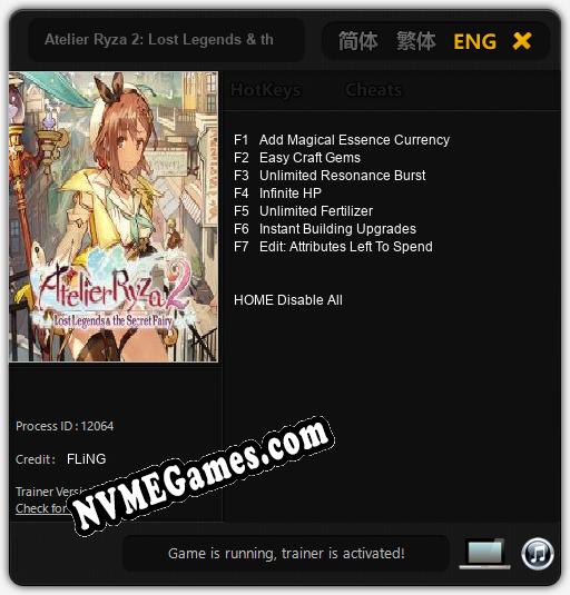 Treinador liberado para Atelier Ryza 2: Lost Legends & the Secret Fairy [v1.0.9]