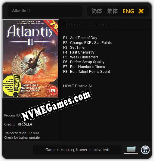 Atlantis II: Trainer +8 [v1.4]