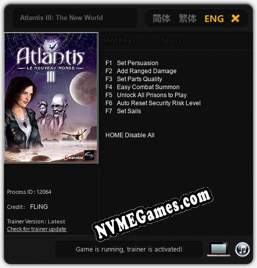 Atlantis III: The New World: Cheats, Trainer +7 [FLiNG]