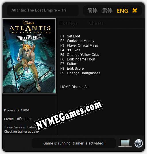 Atlantis: The Lost Empire – Trial by Fire: Cheats, Trainer +9 [dR.oLLe]