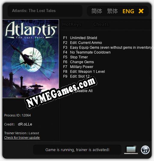 Atlantis: The Lost Tales: Treinador (V1.0.33)