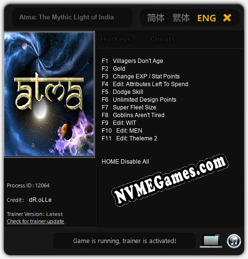 Atma: The Mythic Light of India: Cheats, Trainer +11 [dR.oLLe]