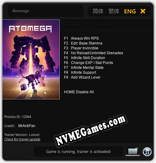 Atomega: Cheats, Trainer +9 [MrAntiFan]