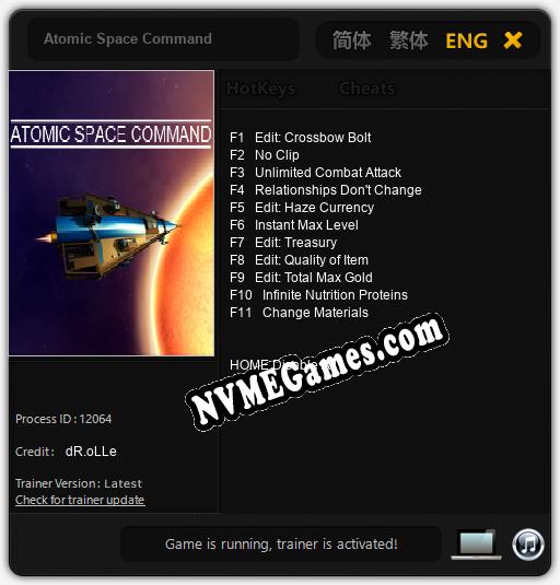 Treinador liberado para Atomic Space Command [v1.0.6]