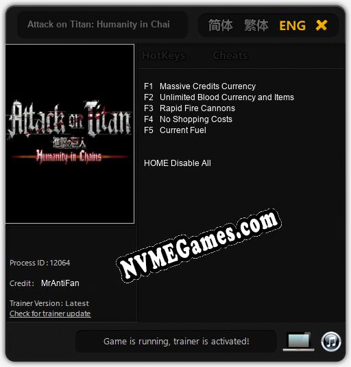 Attack on Titan: Humanity in Chains: Treinador (V1.0.65)