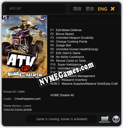 ATV GP: Cheats, Trainer +15 [CheatHappens.com]