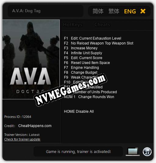 A.V.A: Dog Tag: Cheats, Trainer +13 [CheatHappens.com]