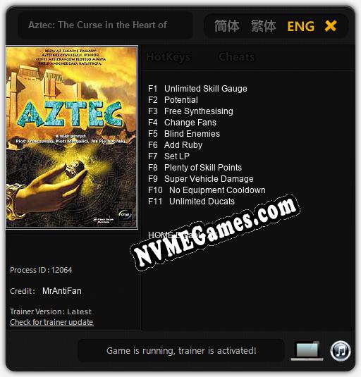 Treinador liberado para Aztec: The Curse in the Heart of the City of Gold [v1.0.6]
