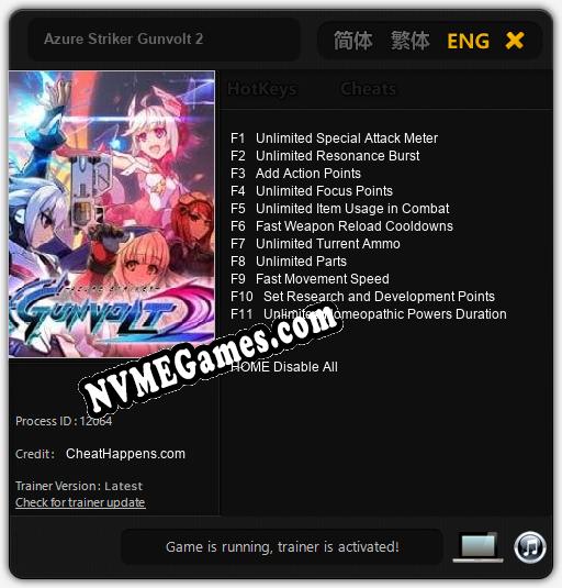 Azure Striker Gunvolt 2: Trainer +11 [v1.6]