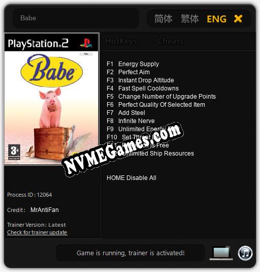 Babe: Cheats, Trainer +12 [MrAntiFan]