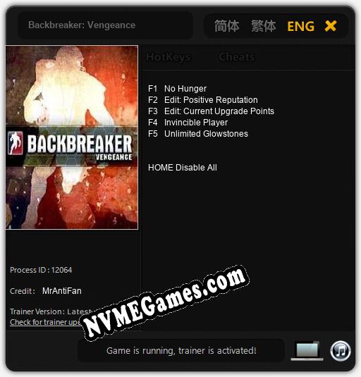 Backbreaker: Vengeance: Treinador (V1.0.40)