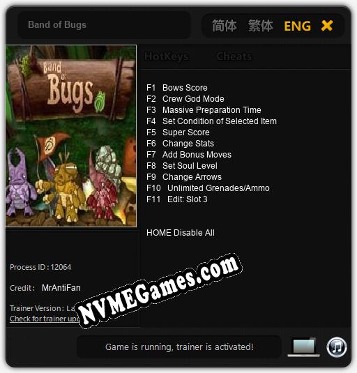 Band of Bugs: Trainer +11 [v1.7]