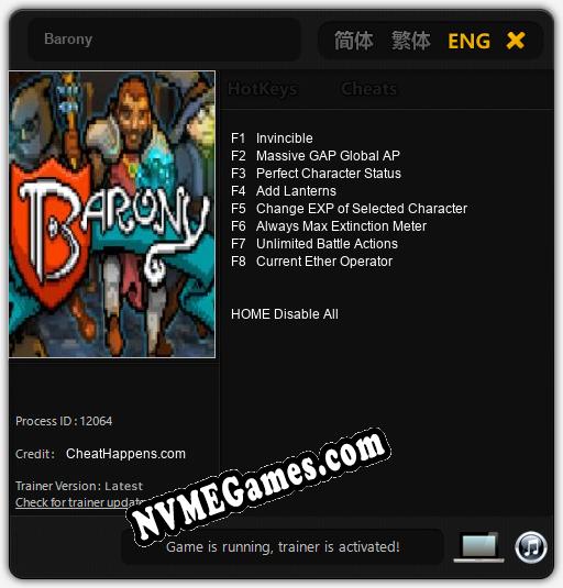 Barony: Cheats, Trainer +8 [CheatHappens.com]